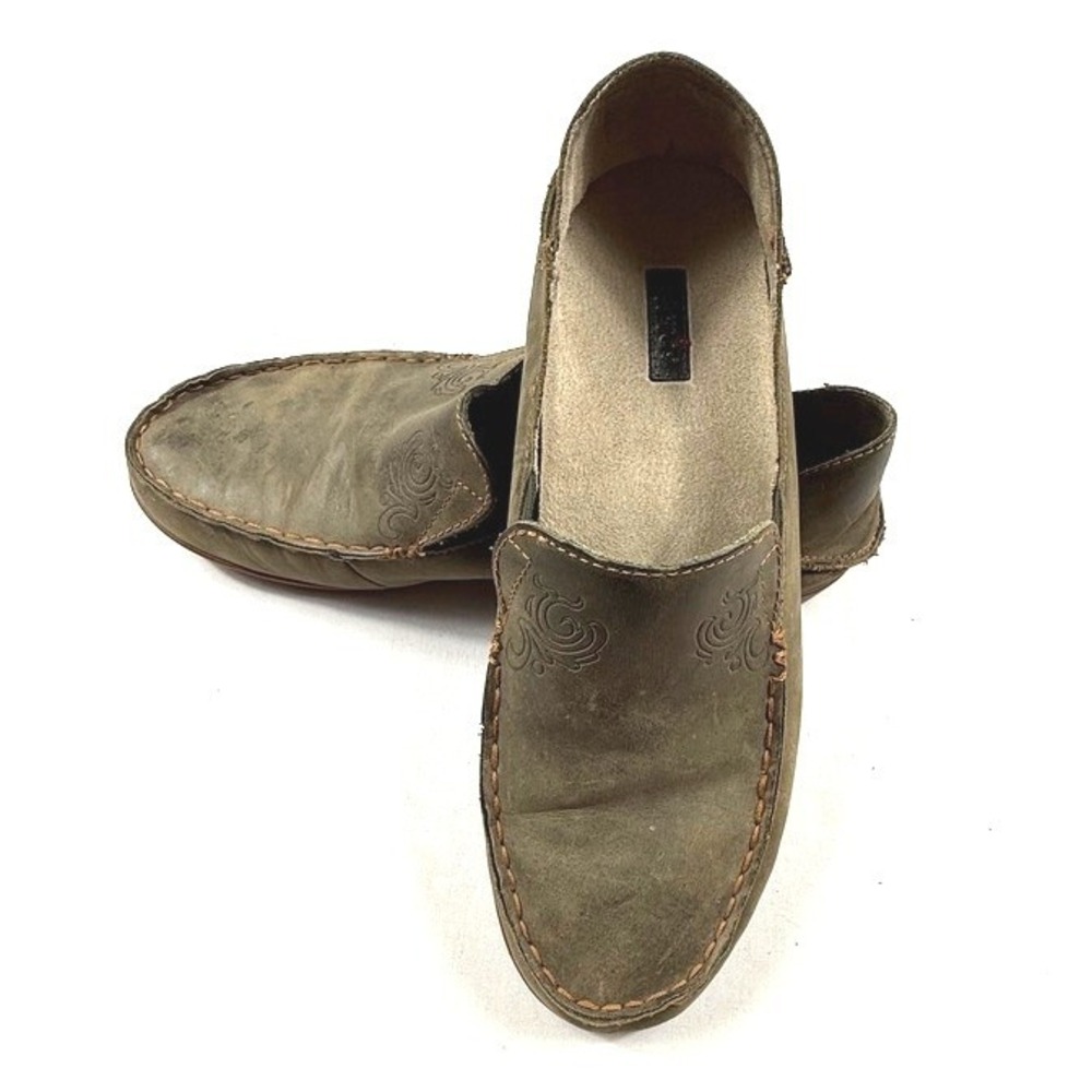 OluKai Leather Loafers Slip On Shoes Drop-In Heel Tan Brown